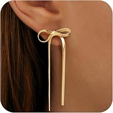 Bow Earrings for Women - Gold Earrings for Women Trendy Dainty Cute 18K Gold Plated Bow Stud Earrings Ribbon Earrings Prom Earrings Dangle Drop Earrings Statement Earrings Gold Jewelry Gifts