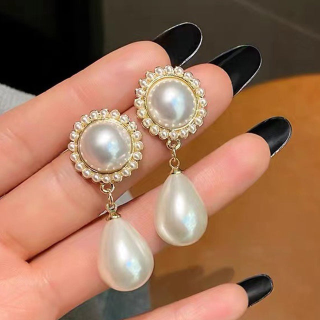 2021 New Korean Style Contracted Heart Pearl Earrings For Women Sweet Flower Zircon Geometric Stud Earring Girl Party Jewelry